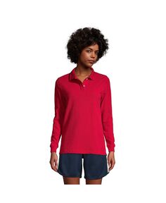 Женская сетчатая рубашка-поло с длинными рукавами для школьной формы Lands&apos; End, красный