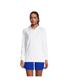 Женская сетчатая рубашка-поло с длинными рукавами для школьной формы Lands&apos; End, белый