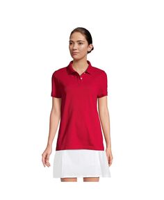 Женская сетчатая рубашка-поло с короткими рукавами школьной формы Lands&apos; End, красный