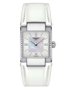 Женские швейцарские часы T02 Diamond (1/6 карата) с белым кожаным ремешком, 23 мм Tissot, белый