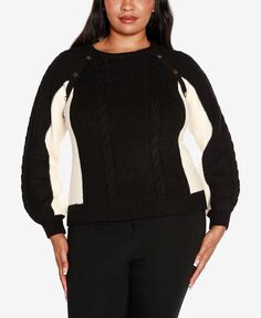 Черный вязаный свитер больших размеров с цветными блоками Black Label Belldini