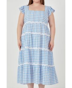 Женское кружевное платье миди в мелкую клетку с цветочным принтом больших размеров English Factory