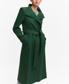 Женское шерстяное пальто с поясом MANGO, зеленый