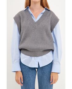 Женский вязаный жилет-свитер с v-образным вырезом English Factory, серый