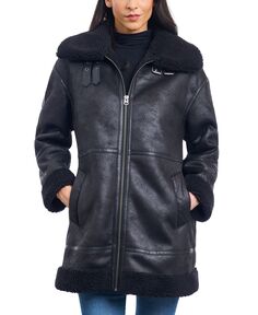 Женское пальто из искусственной овчины на молнии спереди Lucky Brand, черный