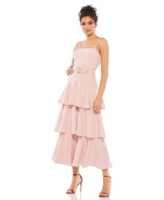 Женское платье миди без рукавов с поясом и рюшами Ieena MAC DUGGAL, розовый