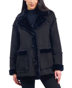 Женское пальто из искусственной овчины с накладными карманами BCBGeneration, черный