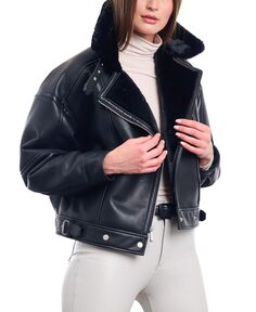 Женское укороченное мотоциклетное пальто из искусственной кожи BCBGeneration, черный