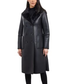 Женское двубортное пальто из искусственной дубленки BCBGeneration, черный