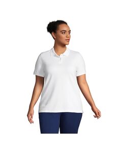 Женская рубашка поло из сетчатого хлопка с короткими рукавами больших размеров Lands&apos; End, белый