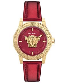 Женские швейцарские часы Medusa Deco с красным кожаным ремешком, 38 мм Versace