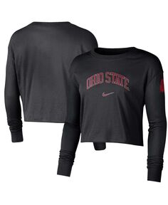 Черная женская укороченная футболка с длинным рукавом и логотипом Ohio State Buckeyes 2-Hit Nike, черный