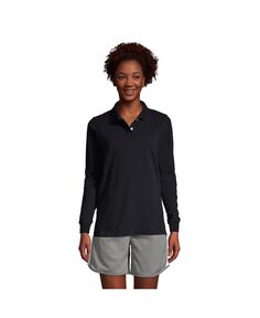 Женская сетчатая рубашка-поло с длинным рукавом школьной формы Lands&apos; End, черный
