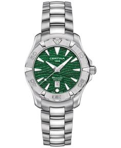 Женские швейцарские часы DS Action с браслетом из нержавеющей стали, 34 мм Certina, зеленый