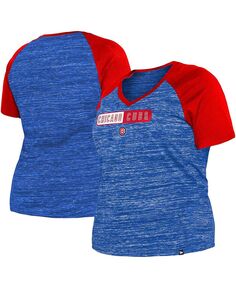 Женская футболка размера плюс с v-образным вырезом реглан Royal Chicago Cubs Space Dye New Era