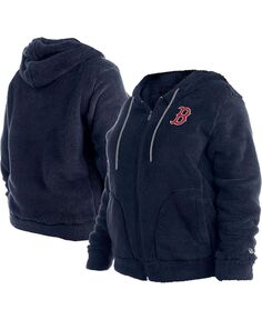Женская темно-синяя куртка Boston Red Sox размера плюс с молнией во всю длину из шерпы New Era, темно-синий
