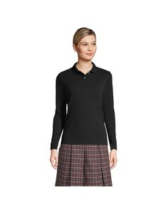 Женская сетчатая рубашка-поло с длинным рукавом для школьной формы Lands&apos; End, черный