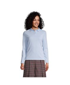Женская сетчатая рубашка-поло с длинным рукавом для школьной формы Lands&apos; End, синий