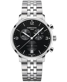 Женские швейцарские часы с хронографом DS Caimano с браслетом из нержавеющей стали, 42 мм Certina, черный