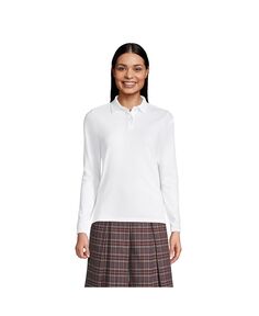 Женская сетчатая рубашка-поло с длинным рукавом для школьной формы Lands&apos; End, белый