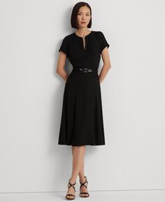Женское платье из жоржета с поясом Lauren Ralph Lauren, черный