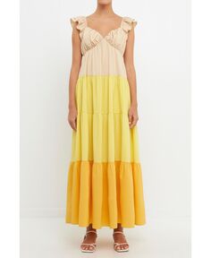 Женское платье макси в стиле милого сердца с цветными блоками English Factory, желтый