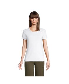 Женская хлопковая футболка в рубчик с круглым вырезом с короткими рукавами Lands&apos; End, белый