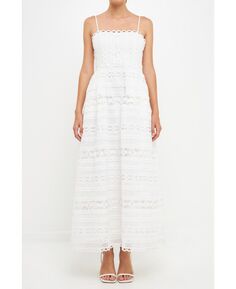 Женское комбинированное кружевное платье макси на тонких бретельках endless rose, белый