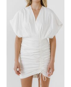 Женское мини-платье со сборками из эластичного льна endless rose, белый