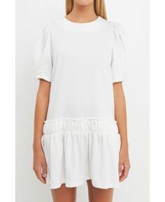 Женское мини-платье с пышными рукавами English Factory, белый