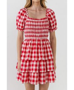 Женское мини-платье в мелкую клетку English Factory, красный