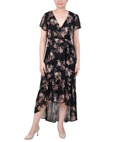Миниатюрное шифоновое платье с короткими рукавами и высоким низким подолом NY Collection