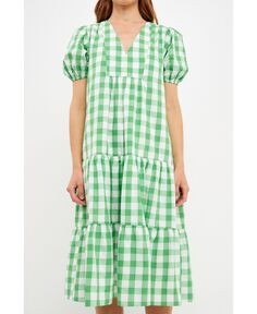Женское платье миди в клетку в клетку English Factory, зеленый