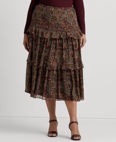 Многоярусная юбка больших размеров с цветочным принтом и рюшами Lauren Ralph Lauren