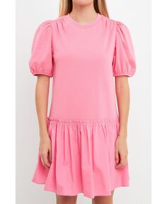 Женское мини-платье смешанной техники English Factory, розовый