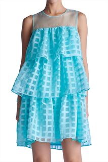 Женское многоярусное мини-платье без рукавов из органзы в сетку English Factory
