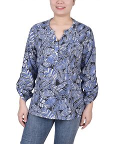 Блуза Petite с длинными рукавами-рулонами и защипами спереди NY Collection