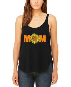 Женская струящаяся майка премиум-класса Mom Sunflower Word Art LA Pop Art, черный