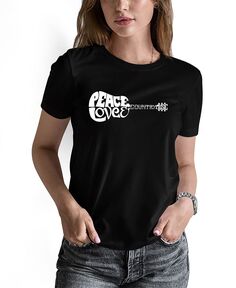 Женская футболка с короткими рукавами и надписью Word Art Peace Love Country LA Pop Art, черный