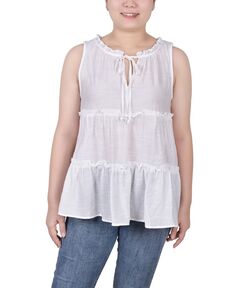 Миниатюрная многоярусная блузка без рукавов NY Collection, белый