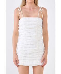 Женское мини-платье со сборками и завязками endless rose, белый