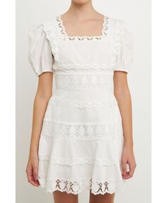 Женское льняное мини-платье с разноцветным кружевом endless rose, белый