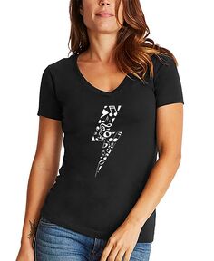 Женская футболка с v-образным вырезом и надписью Lightning Bolt Word Art LA Pop Art, черный