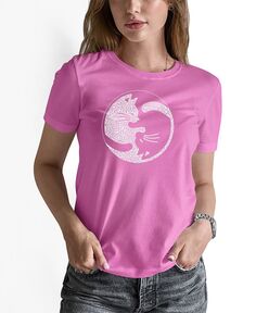 Женская футболка с короткими рукавами и надписью «Инь Ян Кот» LA Pop Art, розовый