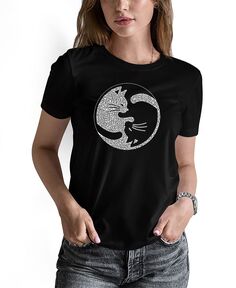 Женская футболка с короткими рукавами и надписью «Инь Ян Кот» LA Pop Art, черный