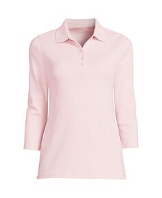 Женская хлопковая рубашка-поло интерлок с рукавом 3/4 для миниатюрных женщин Lands&apos; End