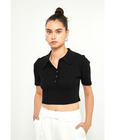 Женская трикотажная футболка-поло в рубчик с разрезом по бокам Grey Lab, черный