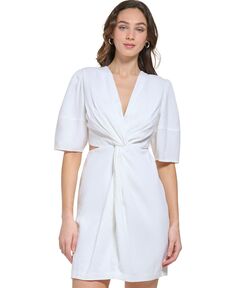 Женское твист-платье с короткими рукавами и вырезом DKNY, белый