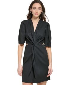 Женское твист-платье с короткими рукавами и вырезом DKNY, черный