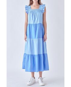 Женское платье миди с цветными блоками и рюшами English Factory